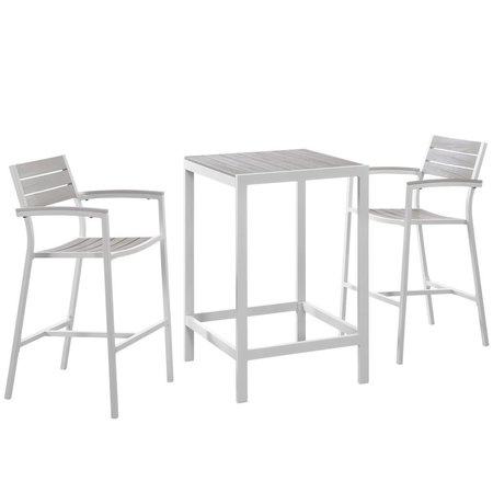 MODWAY Maine Outdoor Patio Dining Set, White and Light Gray - 3 Piece EEI-1754-WHI-LGR-SET